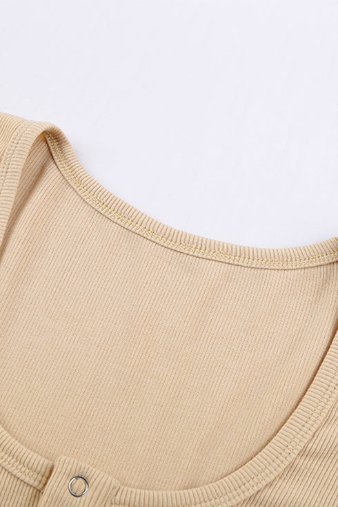 U Neck Button Knit Long Sleeve Top